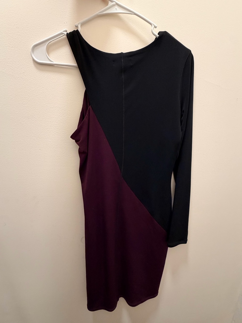 eva varro One-Shoulder Colorblock Dress in Black and Plum